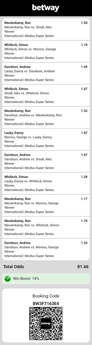 ethan186547's tweet photo. ๐ฏ NATION, WE EAT TODAY! ๐
11 straight wins from the MODUS session. ๐
Research is locked. Meulenkamp & Whitlock are the engines. ๐๏ธ
๐ 81.66 ODDS
โ
STRAIGHT WINS ONLY
The kitchen is OPEN. ๐จโ๐ณ๐ฐ
CODE: BW3F7163E4 ๐๏ธ๐๐๐๐
#DartsPicks #ModusSuperSeries https://t.co/1T99qMeaFI