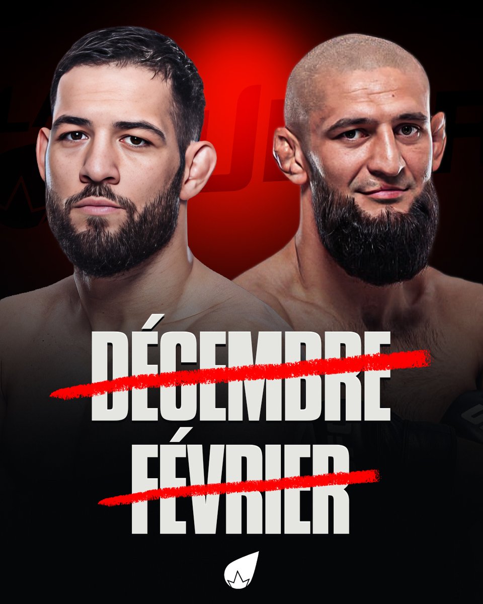 L’UFC avait proposé deux dates pour le combat entre Imavov et Chimaev : 𝗱𝗲́𝗰𝗲𝗺𝗯𝗿𝗲, puis 𝗳𝗲́𝘃𝗿𝗶𝗲𝗿. ❌

Mais Khamzat Chimaev s’est blessé. 😑

(Nassourdine Imavov via <a href="/MMAFighting/">MMA Fighting</a>)