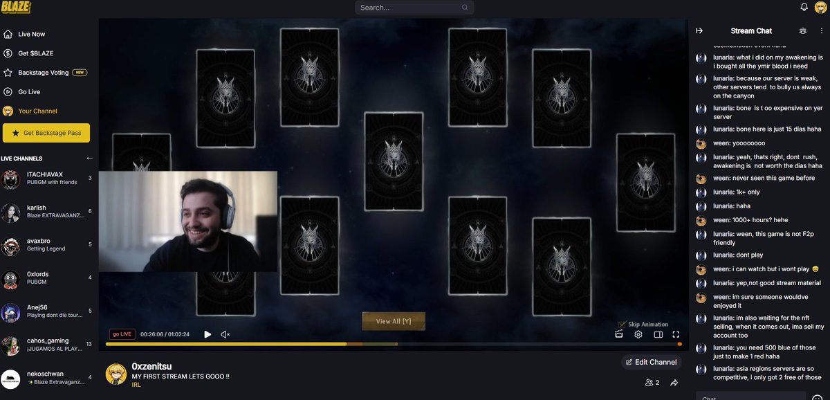 I just started streaming on <a href="/blaze_stream/">Blaze</a> 😎

It's great to have a streaming platform where I can feel at home 🔥
Everything is going very smoothly, and it's inevitable that this platform will grow even more.

You can sign up using your Twitch account via the link I shared in the