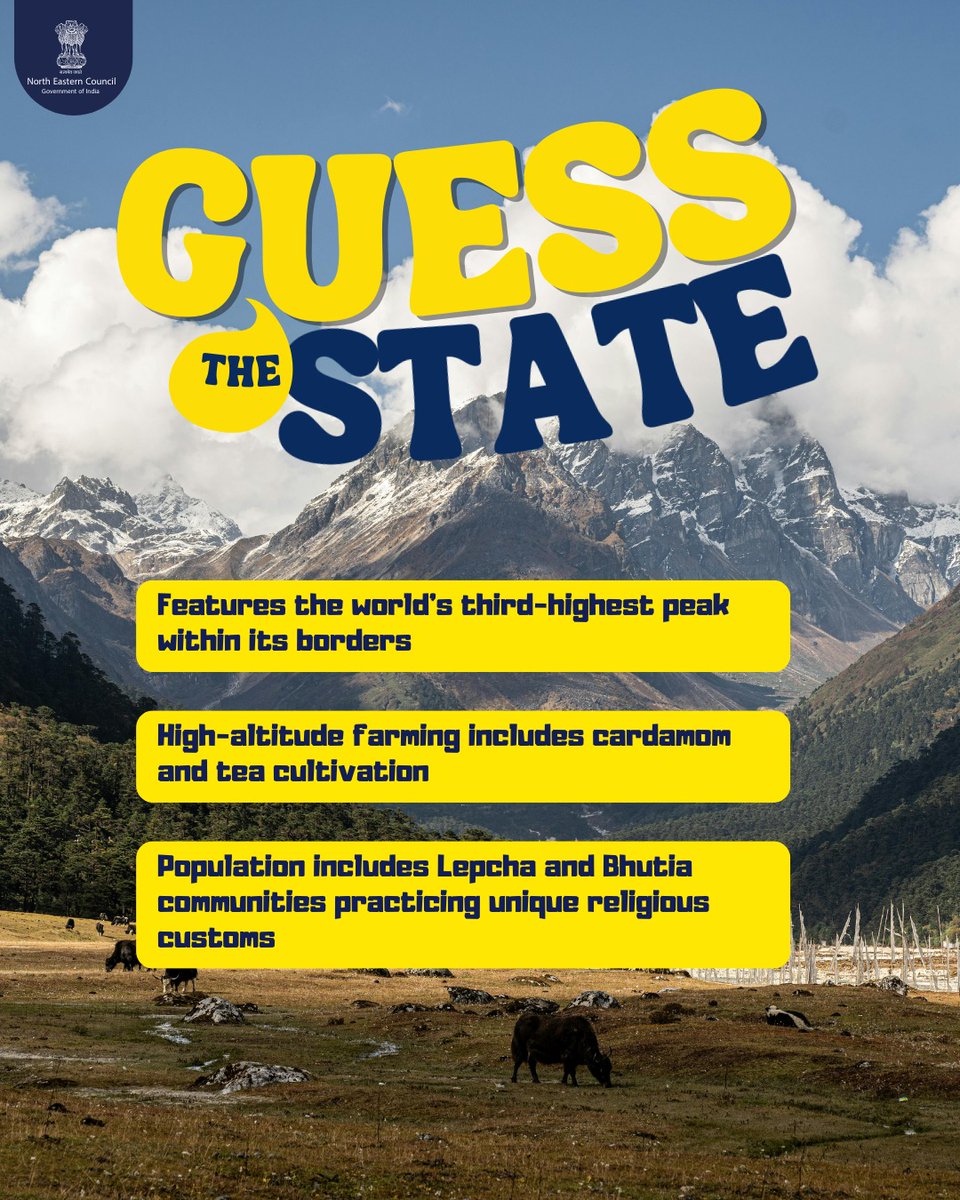 NEC_GoI's tweet photo. Think you know the Northeast well? ๐
Hereโs a little challenge coming your wayโฆ ๐
Take a guess โ which state are we talking about? ๐๐ป
Drop your answer in the comments! ๐ฌ
#NortheastIndia #GuessTheState #ExploreNE #ChallengeTime https://t.co/THpQd0hjcW