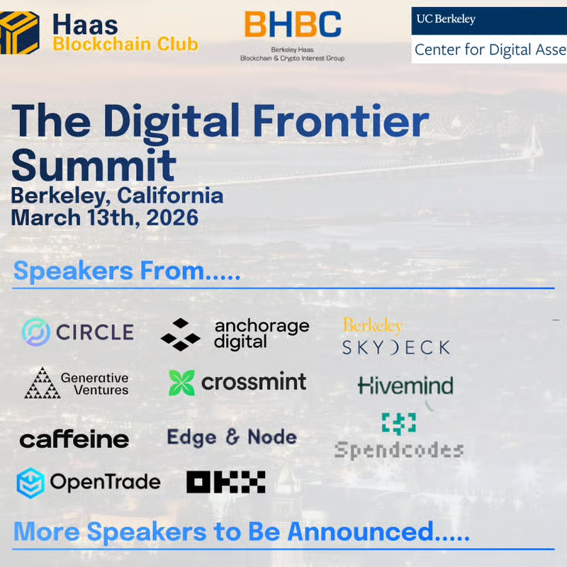 spendcodes's tweet photo. Join @spendcodes  &amp; other speakers from @circle , @Anchorage , @crossmint  on March 13, 2026 for the Digital Frontier Summit @ UC Berkeley! 
https://t.co/UgoNV7JMkV

#stablecoins #blockchain #Cal https://t.co/YF2y11SXZC