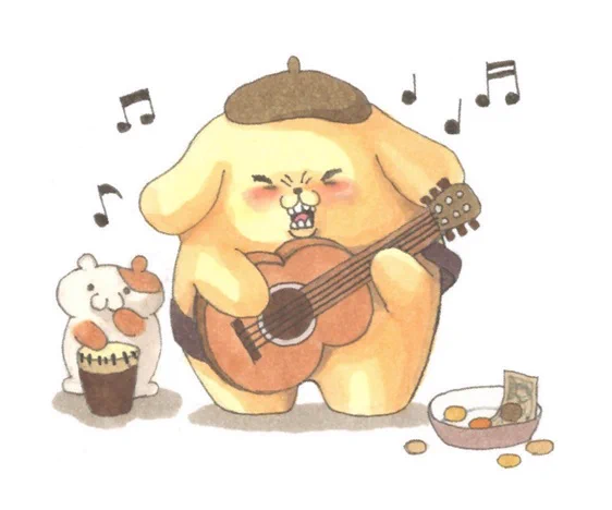 路上ミュージシャンだった頃の ポムポムプリンちゃん #ポムポムプリン #イラスト #マフィン