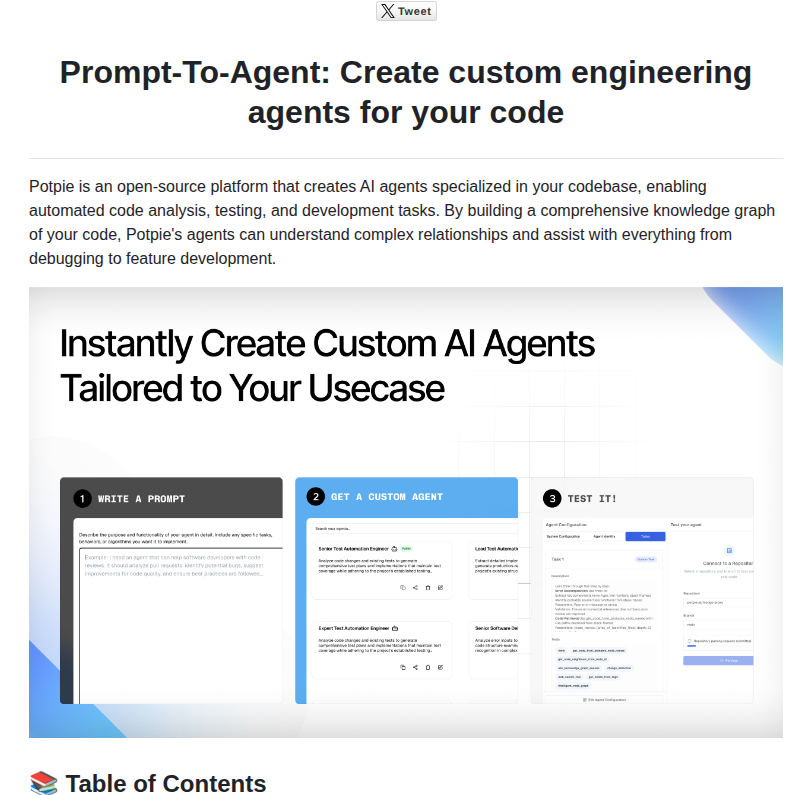 🚨BREAKING An open-source platform that turns any codebase into custom AI agents. With one prompt.

It's called Potpie. Give it your repo. It builds a knowledge graph of your entire codebase. Then you create agents that actually understand your code.

No generic AI answers. No