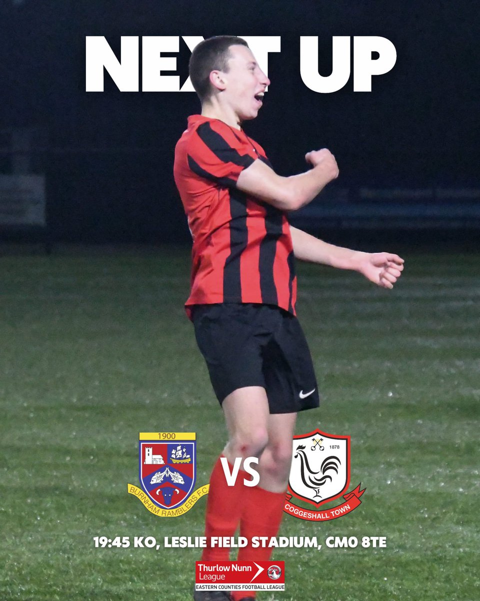 CoggeshallTown's tweet photo. 🔴⚫ MATCHDAY 🔴⚫

We’re on the road tonight as we take on @BurnhamRamFC under the lights 🌙

🕢 19:45 KO
📍 Leslie Field Stadium, CM0 8TE
🎟 Adults £6 | Concessions £4 | Under 16’s FREE

Let’s pack it out and get behind the boys 💪🔴⚫ https://t.co/vASYE2Vh91