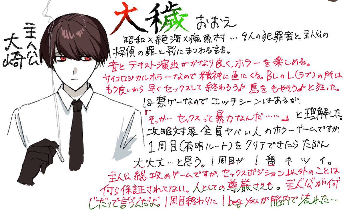 虚空に向かって「大穢……やっていますか……？」とたまに呟くので、ダイマしてた時の絵と文を再び載せておきます
もしイケる！の人がいれば、体験版が無料でできるのでぜひやってみてください