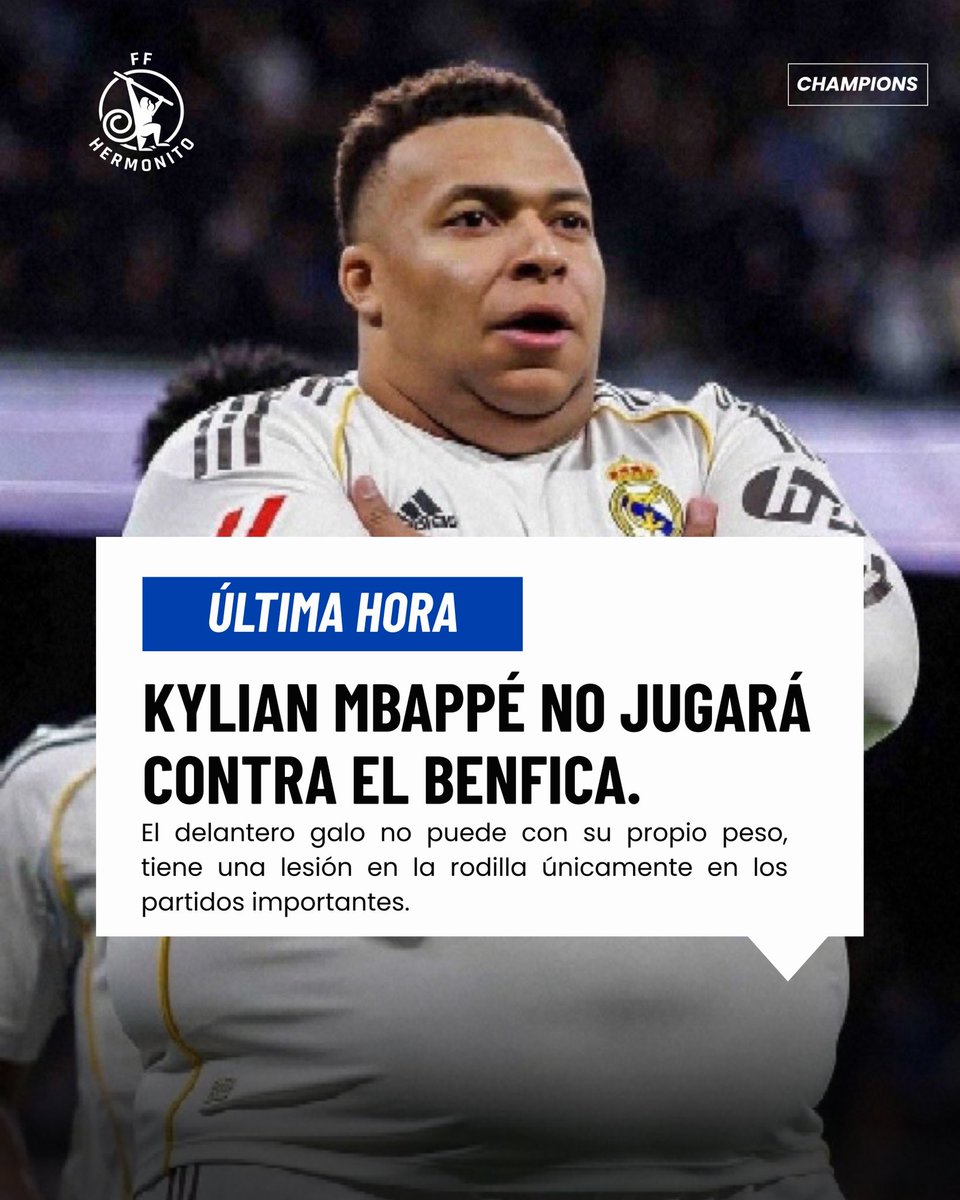 ÚLTIMA HORA 🚨

Kylian Mbappé, lesionado en la rodilla izquierda, se queda fuera del partido de vuelta del playoff de la Champions League entre el Real Madrid y el Benfica. ❌

Enhorabuena al Real Madrid por el pase a octavos de Champions. ✅💪🏿