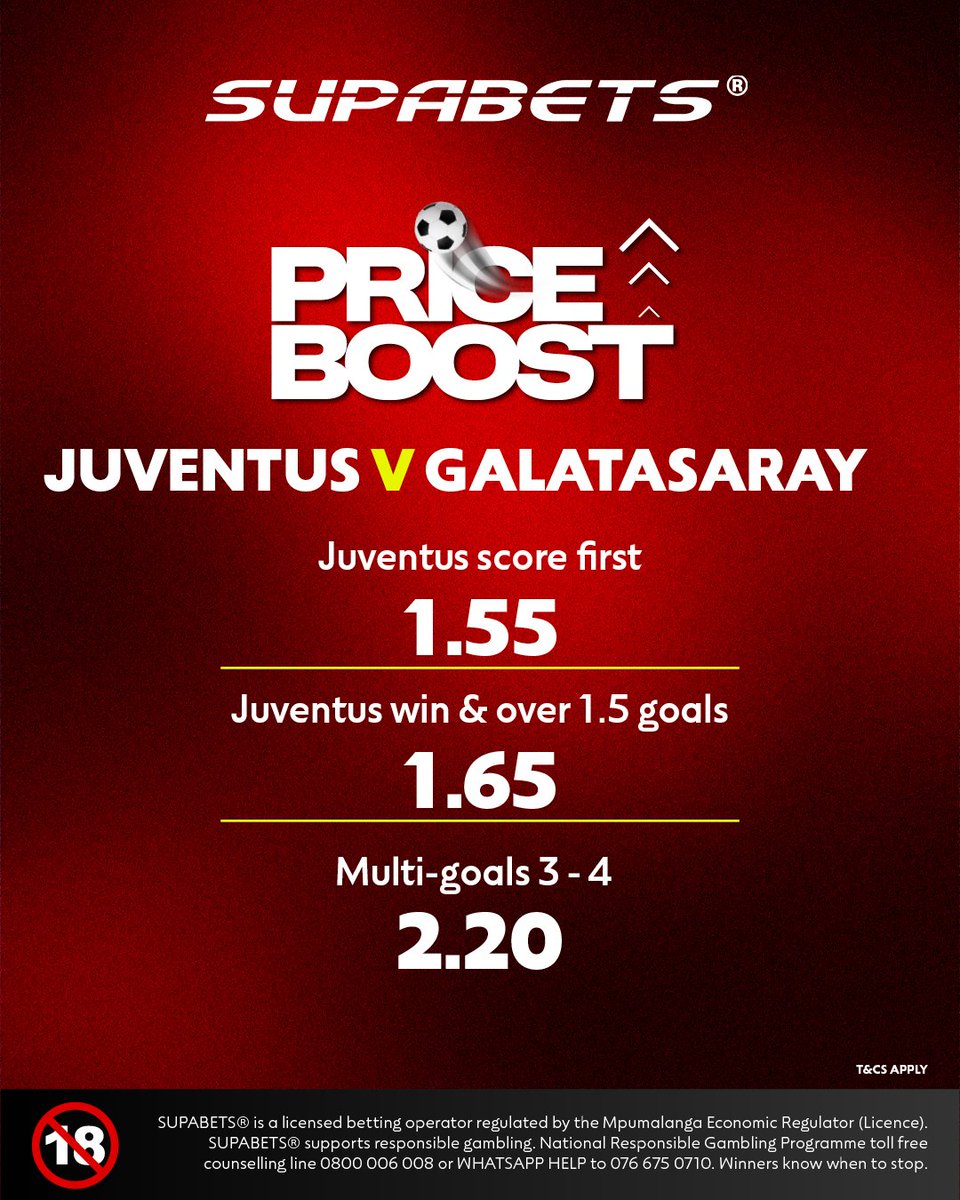 Supabets_mzansi's tweet image. ⚽️THE OLD LADY HAS A MOUNTAIN TO CLIMB &amp;amp; ITS NOT LOW AT ALL🧐

🚀 bit.ly/3UvaGbC ✅

#PriceBoost #UCL #JUVGAL #Supabets

18+ / Bet Responsibly