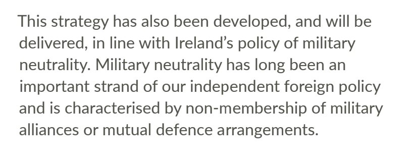 paulmurphy_TD's tweet photo. This is from government's new maritime security strategy which signs Ireland up for deeper integration with NATO.

Look how they define neutrality. They could send troops to join in the invasion of Iraq and would still be neutral as long as they don't become full NATO members. https://t.co/NiqetNxi7A