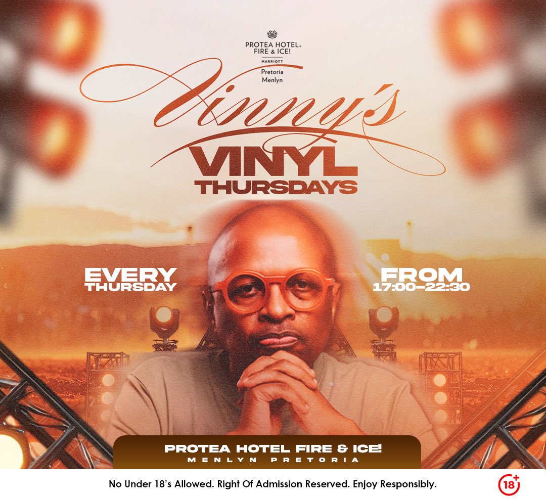 THIS!!!

Thursday 26 February 2026

#VinnysVinylThursdays at <a href="/FireandIceME/">PH Fire & Ice! Menlyn</a> in Pretoria

17:00 - 19:00 DJ NANA
19:00 - 21:00 DJ MAPHORISA 
21:00 - 22:30 DJ VINNY DA VINCI 

#DreamsOnPlastic 

SEE YOU THERE!!