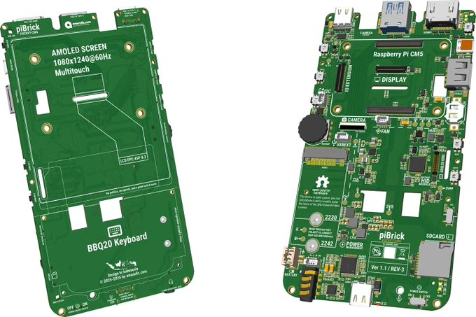 JLCPCB_Japan's tweet photo. 📱Raspberry Pi CM5搭載のスマートフォンサイズハンドヘルドPC（Ahmad Amarullah作）
1. 3.92インチAMOLEDタッチディスプレイ
2. QWERTYキーボード+BBQ20トラックパッド
EasyEDA Proで設計、JLCPCBで製造
🔗Project: https://t.co/tlF92yj8mf
#EasyEDA #JLCPCB #OSHWLab #オープンソースハードウェア https://t.co/oVYI9Soqwa
