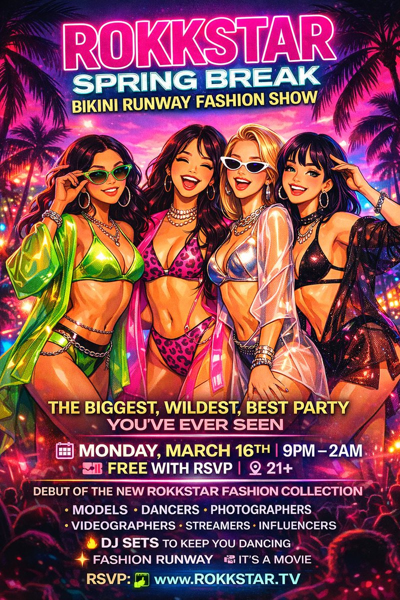 RokkStarTV's tweet photo. 🗓️ Monday March 16th
🎟️ FREE Entry with RSVP @ https://t.co/tpY6zyTnBU 📲
📍 351 S Broadway Los Angeles 90013 [ DTLA ]
🎧 DJ Sets
🪩 Dancing
👠 Models
👯‍♀️ Dancers 💸
📸 Photographers
🤳 Streamers
🎥 Videographers
🎨 Stylist 
🔦 Casting Agents
💫 Modeling Agencies
⌚️ 9PM-2AM
🎪 21+ https://t.co/cdGEM5oWnh