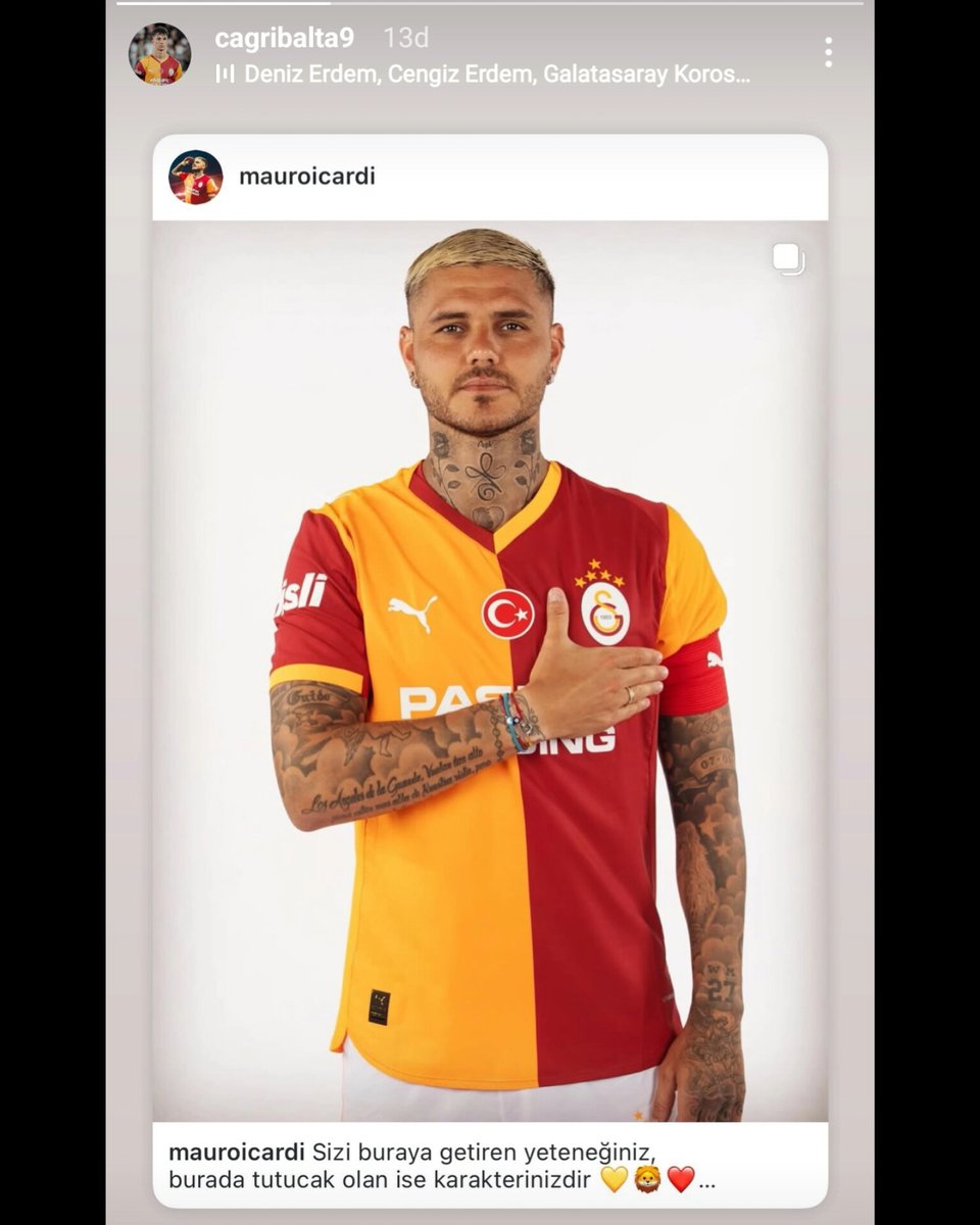 lemarcaspors_'s tweet photo. 🔙 Çağrı Balta, Kerem Aktürkoğlu'nun Fenerbahçe'ye transferi sonrası Mauro Icardi'nin yaptığı “Sizi buraya getiren yeteneğiniz, burada tutucak olan ise karakterinizdir” paylaşımını hikayesine eklemişti. https://t.co/2SkHGuL1em