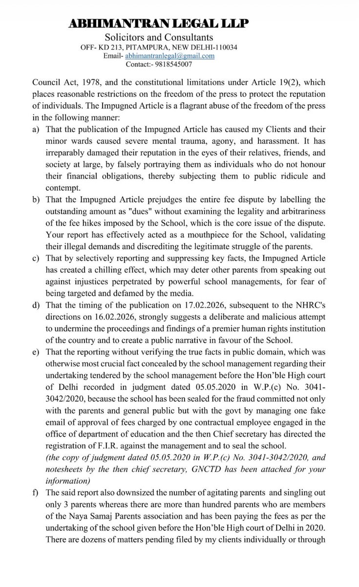 Big Breaking 

The middle class parents of APEEJAY school and Parents Organization have given a Legal Notice to <a href="/timesofindia/">The Times Of India</a> (delhi)

Notice is for publishing a defamatory, one-sided, unverified and factually incorrect news article and for breach of journalistic ethics.

These