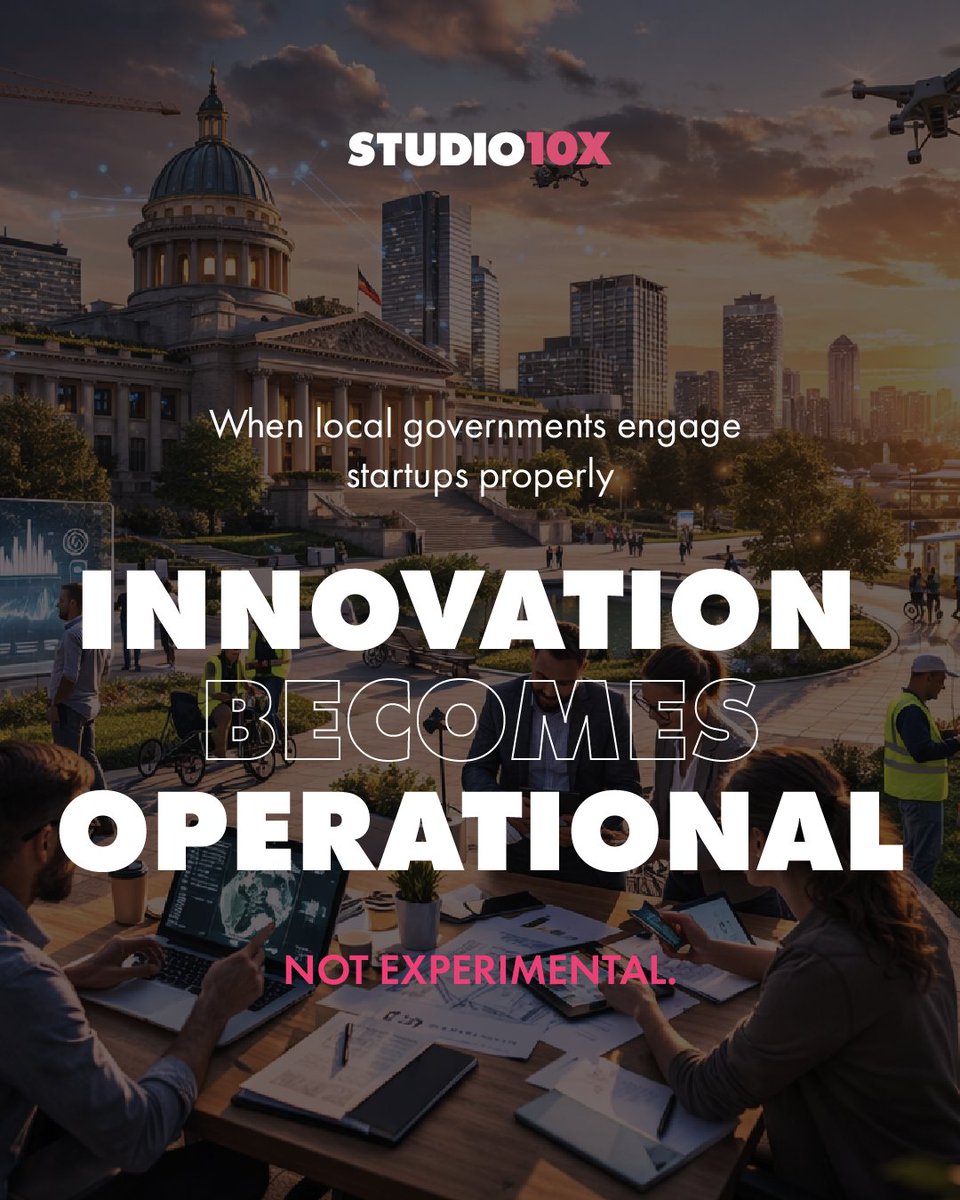 studio10xco's tweet photo. Gov-Startup engagement is not an "experiment." ❌

Innovation only counts when it becomes operational. 
At Studio10x, we turn public startup ideas into execution ready systems. ⚡️

#Studio10x #Innovation #SmartCities #GovTech https://t.co/AOEd4S5sSj