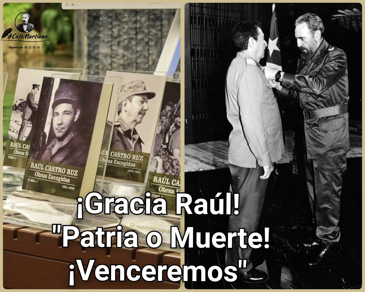cafemartiano's tweet photo. Buenos días 🇨🇺 #CaféMartiano
Querido Raúl: Gracias por su vida que atesora esta colección, nueve tomos abonados con la idea de Martí del culto a la dignidad plena del ser humano.

Expresó Fidel: 
"Yo creo que Raúl es un hombre de cualidades excepcionales".

#CubaSoberana ❤️ https://t.co/8MGW4IoiNE