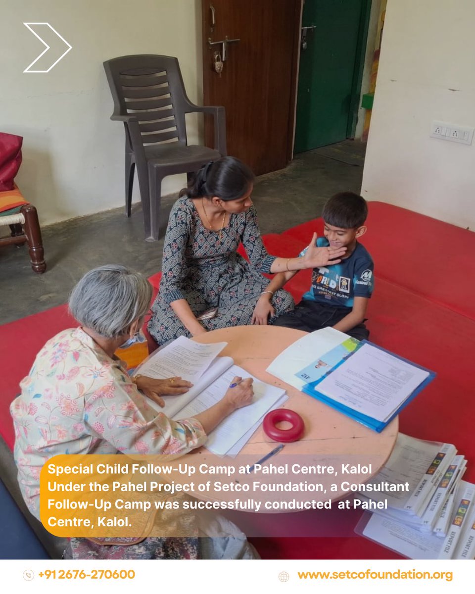 SetcoFoundation's tweet photo. A Special Child Follow-Up Camp under the Pahel Project was conducted at Kalol, offering psychologist consultation and speech therapy support to 15 children.
Consistent care strengthens progress and confidence.
#PahelProject #SpecialChildrenSupport #SetcoFoundation https://t.co/WOtwhRf91i
