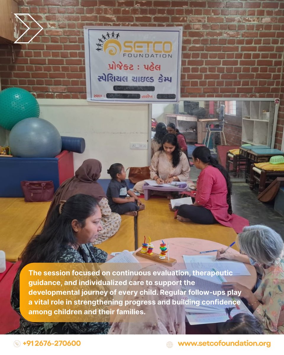 SetcoFoundation's tweet photo. A Special Child Follow-Up Camp under the Pahel Project was conducted at Kalol, offering psychologist consultation and speech therapy support to 15 children.
Consistent care strengthens progress and confidence.
#PahelProject #SpecialChildrenSupport #SetcoFoundation https://t.co/WOtwhRf91i