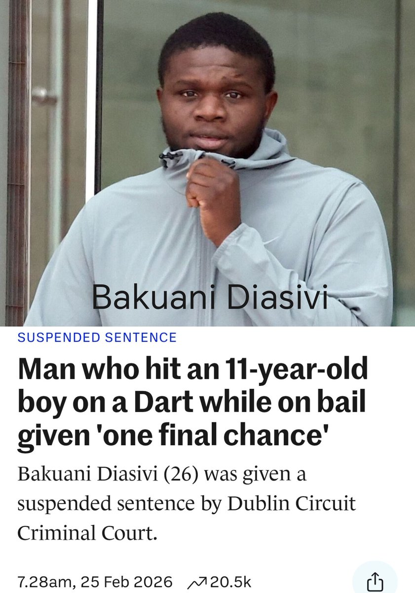 Ireland : 

Nigerian man walked free from court after conviction for possession of csam. 

Then a few days later a Congelese man walked free from court after punching a child in the face while on bail for assault. 

None of these people should be in Ireland. 

Our high-trust