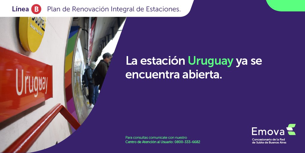 Emova_arg's tweet image. 🚨 ¡Atención usuarios!

👉 La estación Uruguay de la #LíneaB ya se encuentra operativa.