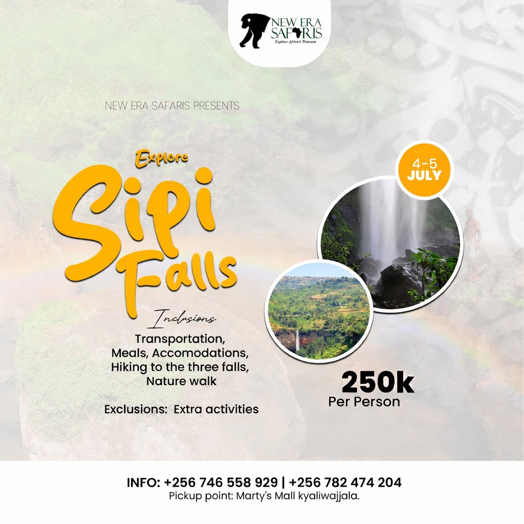 Are you ready for fresh mountain air, scenic hikes, and unforgettable views?
Your Sipi Falls getaway starts with us at just 250k per person.