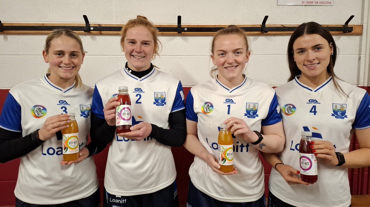 deisecamogie's tweet photo. Waterford Camogie Senior players Abby Flynn, Beth Carton, Brianna O'Regan and Keeley Corbett Barry enjoying their vithit juices to maintain strong hydration and performance levels. Thanks to Tara and all at Vit Hit for their support of our Senior panel 
@vithit #vithit https://t.co/rMY5ZyvrIz