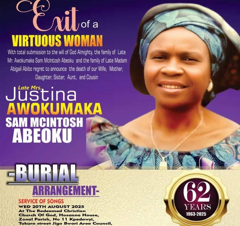 The woman pictured in this post is the late Mrs.Justina Awokumaka, who resided in Bwari, Abuja.

Sometime last year, she experienced severe abdominal pain and visited the General Hospital Bwari to see a doctor. 

Finding no doctors available, she sought care at a private hospital