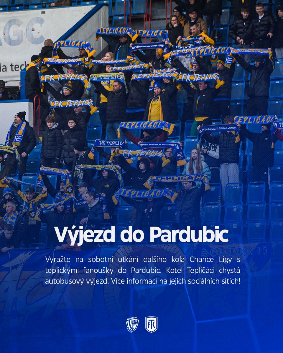 FK_Teplice's tweet photo. 🚌 Vyražte v sobotu do Pardubic, více info ➡️ https://t.co/gbPZbQNY4R
#️⃣ #chanceliga #fkteplice #PARTEP https://t.co/F1sIO3OiNN
