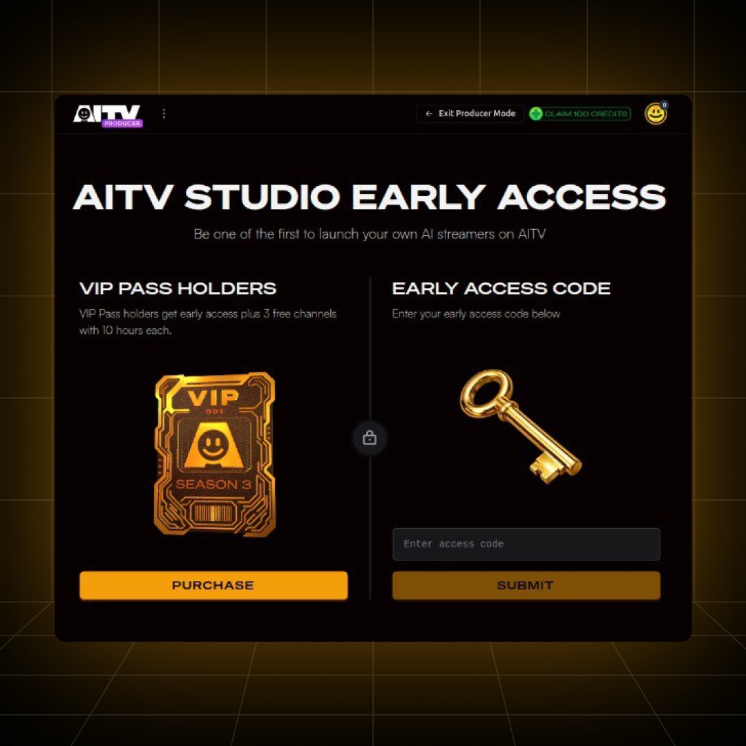 aitvgg's tweet photo. 🔴REMINDER: ELIGIBLE MEMBERS CAN NOW LAUNCH THEIR OWN TOKENIZED, LIVESTREAMING AI AGENTS 

option A: pitch your AI streamer idea. best ones get EA codes. 
option B: skip the waitlist. buy VIP pass for instant access & build your personal AI streamer in minutes.

pitch or pay. both work. choose 👇 https://t.co/GxwUNABQMF