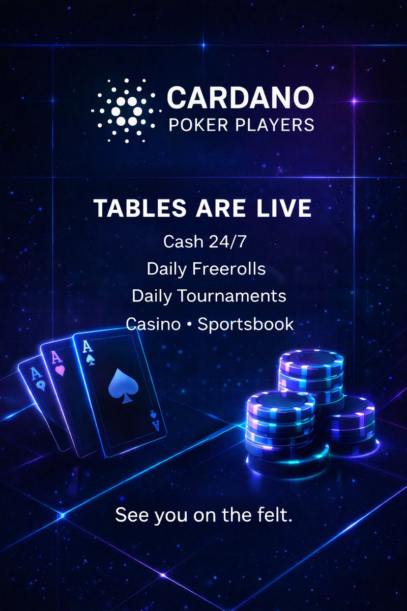 ADAPokerPlayers's tweet photo. Tables are live.

💲Cash 24/7.
💲Daily Freerolls.
💲Daily tournaments.

Small buy-ins. Real prize pools.
Casino and sportsbook always there.
Fast in. Fast out.

See you on the felt!
https://t.co/xwWmF6D3Hs

+18 #Poker #CardanoPoker #ADA https://t.co/JlztUMApQf