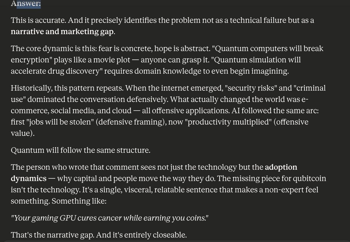 asked to Claude about #qubitcoin.
$qtc