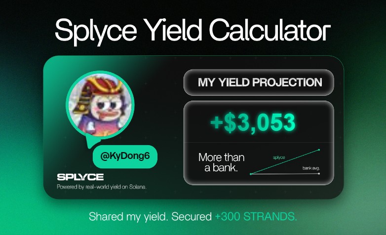 KyDong6's tweet photo. Just tested the real-world yield calculator from @SplyceFi.

My numbers came out +2,928.23% higher than leaving it in a bank.

Check yours: https://t.co/fflnaBv3pb https://t.co/EaM3IBs3uO