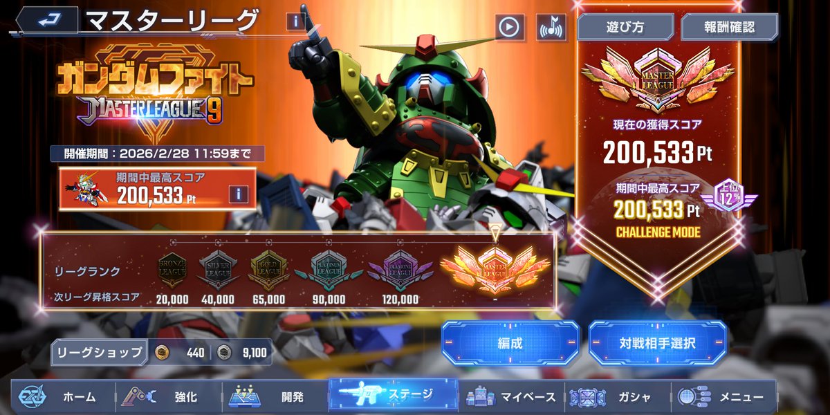 マスターリーグ スコア200k到達！ 今回のはUR完凸無くても行けたね