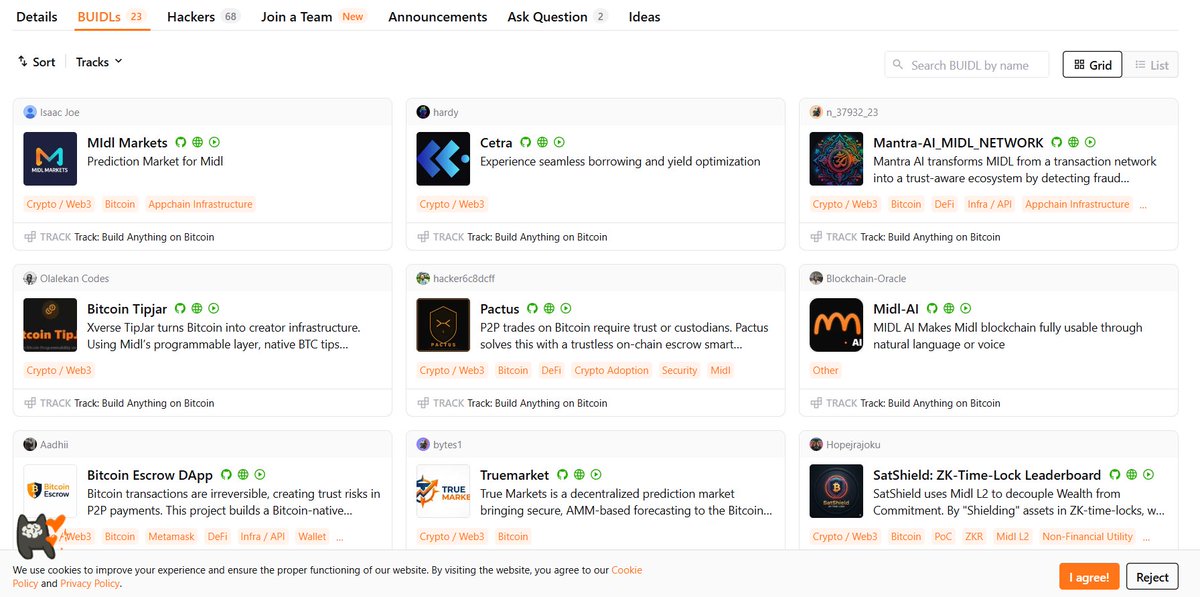 Jim_buildr's tweet photo. the @midl_xyz  VibeHack ended yesterday

some very nice projects have been built!

few examples:

- SouHub: rewarding Midl onchain activity with reputation + tokens (built by @JohnsonEnyenih2 )

- BitVote: decentralized polling platform built on Bitcoin via Midl Protocol.

- Bitcoin Escrow: escrow functionality to Bitcoin transactions using Midl infrastructure.

- SatsProcure: manage inter-business procurement invoices with Solidity smart contracts on Bitcoin.

and many more

SoulHub is my fav 

it would strenghten the Midl ecosystem and bring volumes