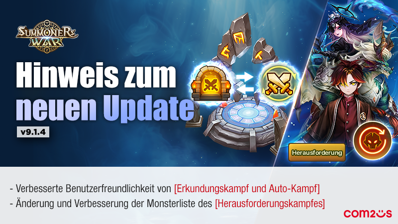 Heute haben wir Update v.9.1.4 für euch! 🎉

Es beinhaltet
🔹Verbesserungen am Erkundungskampf/Auto-Kampf
🔹"Serien-Aufarbeitung“ und "Serien-Umwandlung“ für [Runen/Artefakte] wurden hinzugefügt
🔹..und mehr!

Alle Infos findet ihr hier:
withhive.com/notice/313/894…
