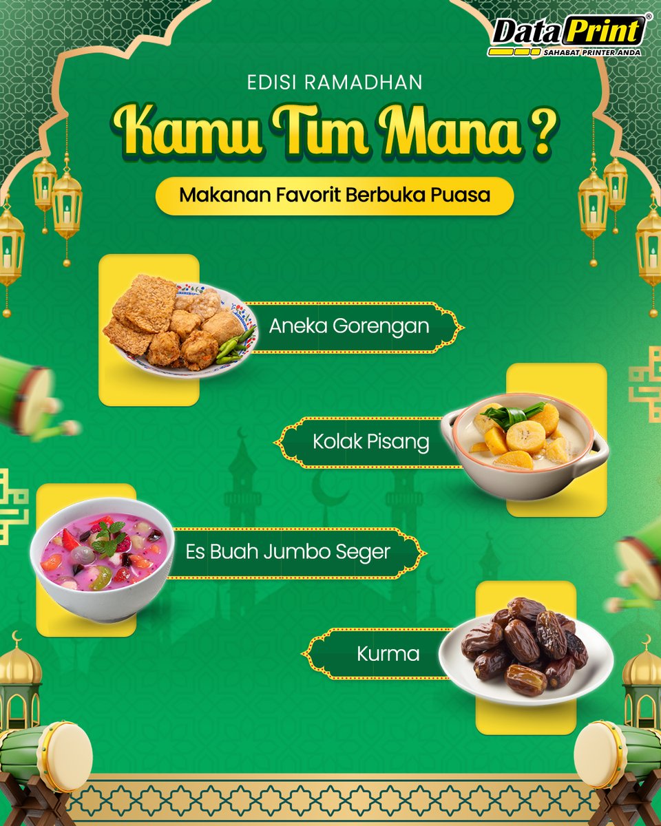dataprintindo's tweet photo. Wah udah saatnya berburu takjil gak sih nih???
mimin biasanya beli Es kuwut, kue pukis sama risol dan bakwan. 🤣 Banyak ya 🤭

kalau kalian, takjil Favoritnya apa aja nih?
Tulis di kolom komentar ya.

#takjilpuasa #takjilramadhan #berburutakjil #menutakjil #dataprintramadhan https://t.co/5Y1KMrGOkp