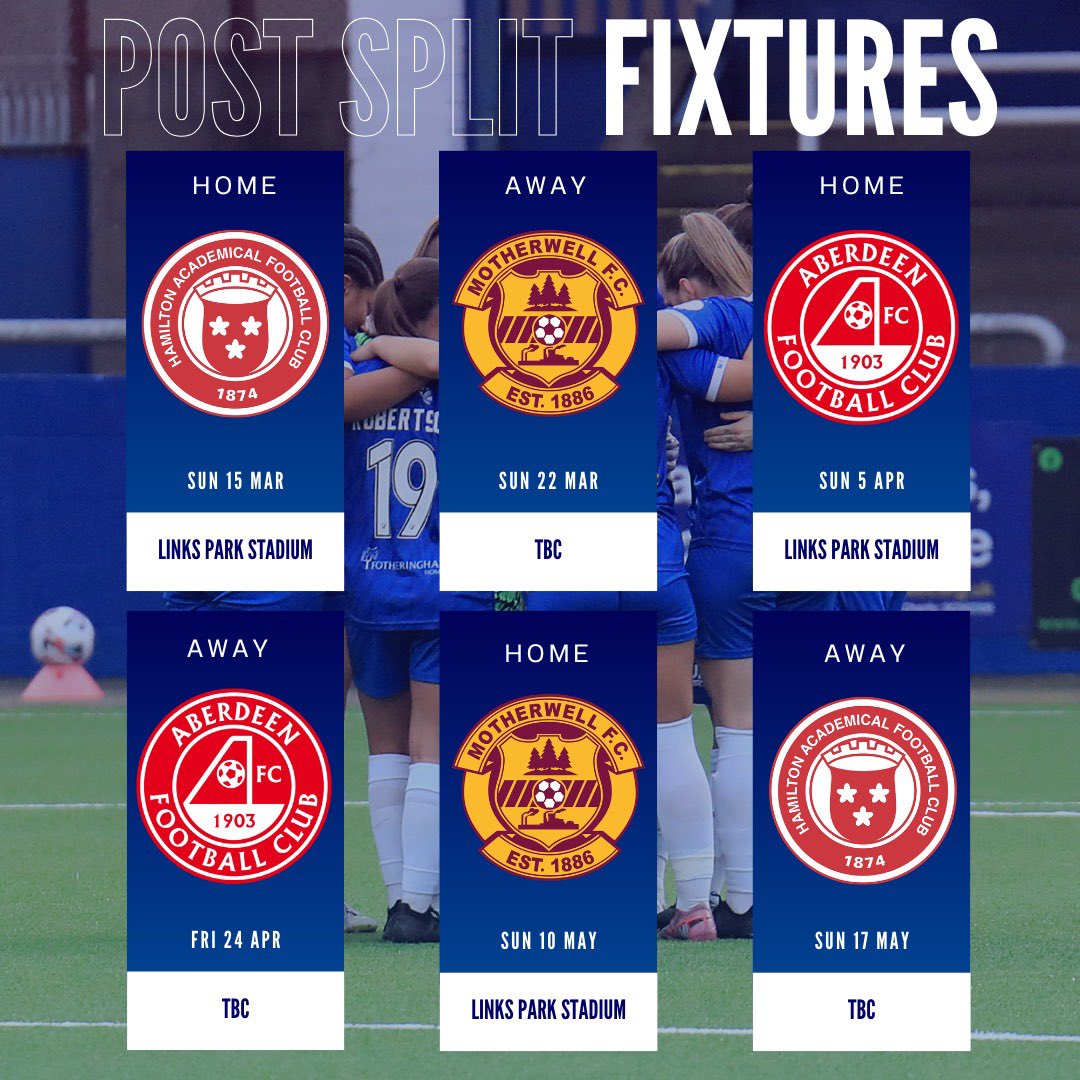 MontroseFCW's tweet photo. 𝐏𝐎𝐒𝐓 𝐒𝐏𝐋𝐈𝐓 𝐅𝐈𝐗𝐓𝐔𝐑𝐄𝐒 🔒

Our final post split league fixtures have been confirmed.

We need as many of you Mo fans as possible at Links Park and on the road backing the team for six massive games. 🏡🏟️

𝐋𝐞𝐭’𝐬 𝐆𝐨 𝐌𝐨 💙 https://t.co/9mvZscYcRo