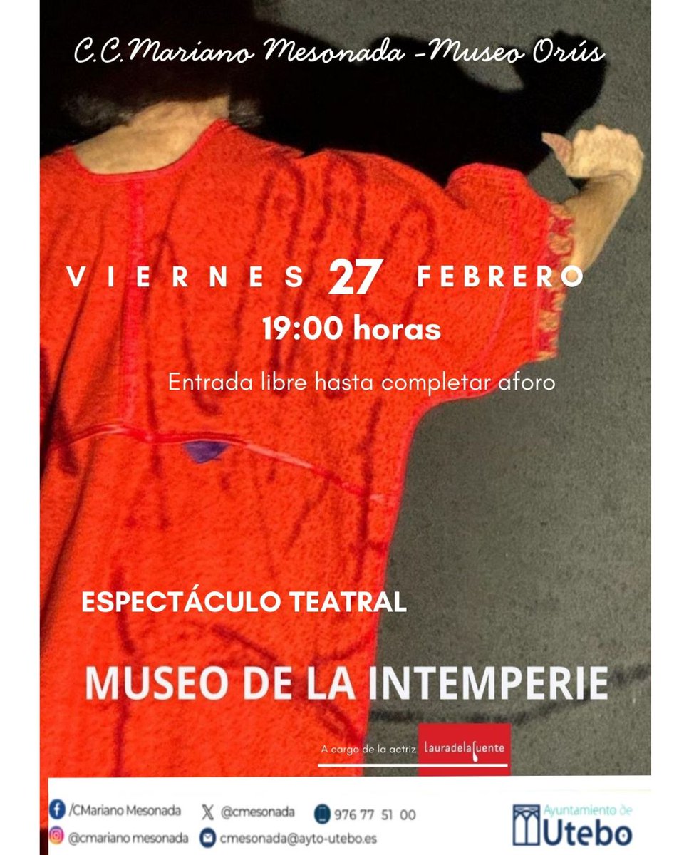 cmesonada's tweet photo. No os perdáis este viernes la performance de Laura de la Fuente y su "Teatro de la Intemperie" en el #cmarianomesonada.
La entrada es libre y gratuita hasta completar aforo. https://t.co/8yVW43nEOQ