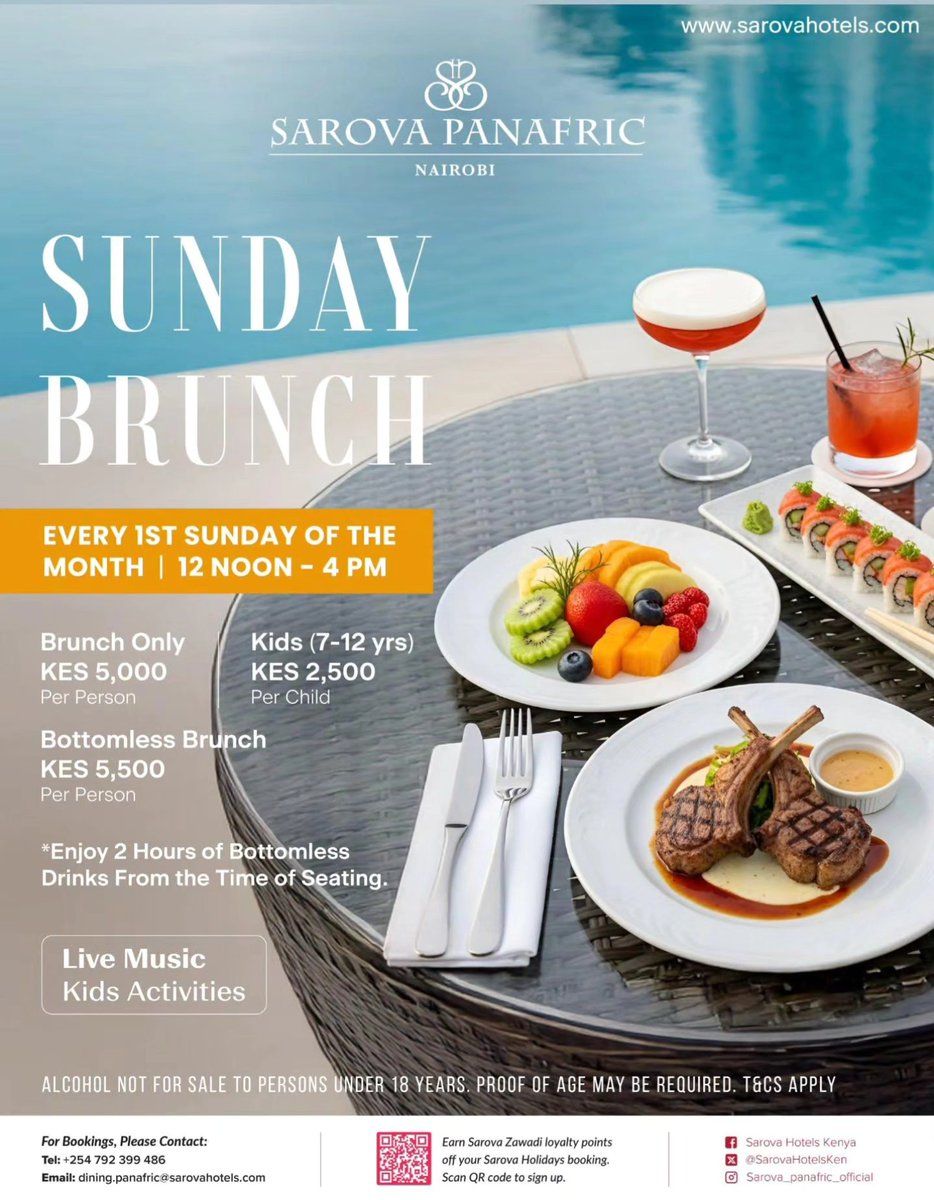 Join us for Family Brunch on every first sunday of the month from 12 PM – 4 PM at Sarova Panafric; the perfect weekend treat for the whole fam!

👧Little ones will love:
 Fun kids’ activities
Live music and dancing
A mouthwatering kids’ buffet
Endless giggles and sunshine vibes