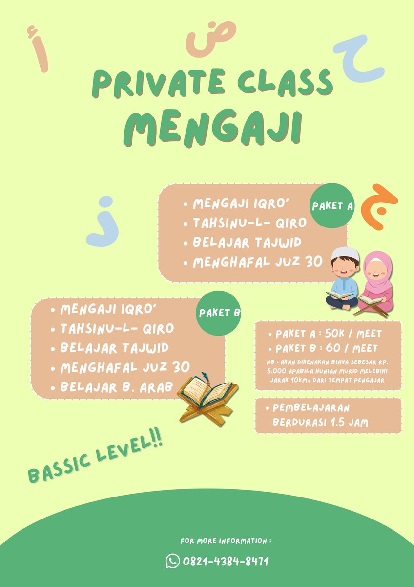 saltynsour831's tweet image. Assalamualaikum warahmatullahi wabarakatuh 😇✨
Bunda-bunda masih bingung mau anaknya belajar mengaji, tajwid, atau Bahasa Arab di mana? 🤔
Tenang bund… kami siap membantu! 📖✨
Hubungi nomor dibawah📱✨
‼️ Melayani wilayah Malang Raya dan sekitarnya ‼️
#privateclass
#mengaji