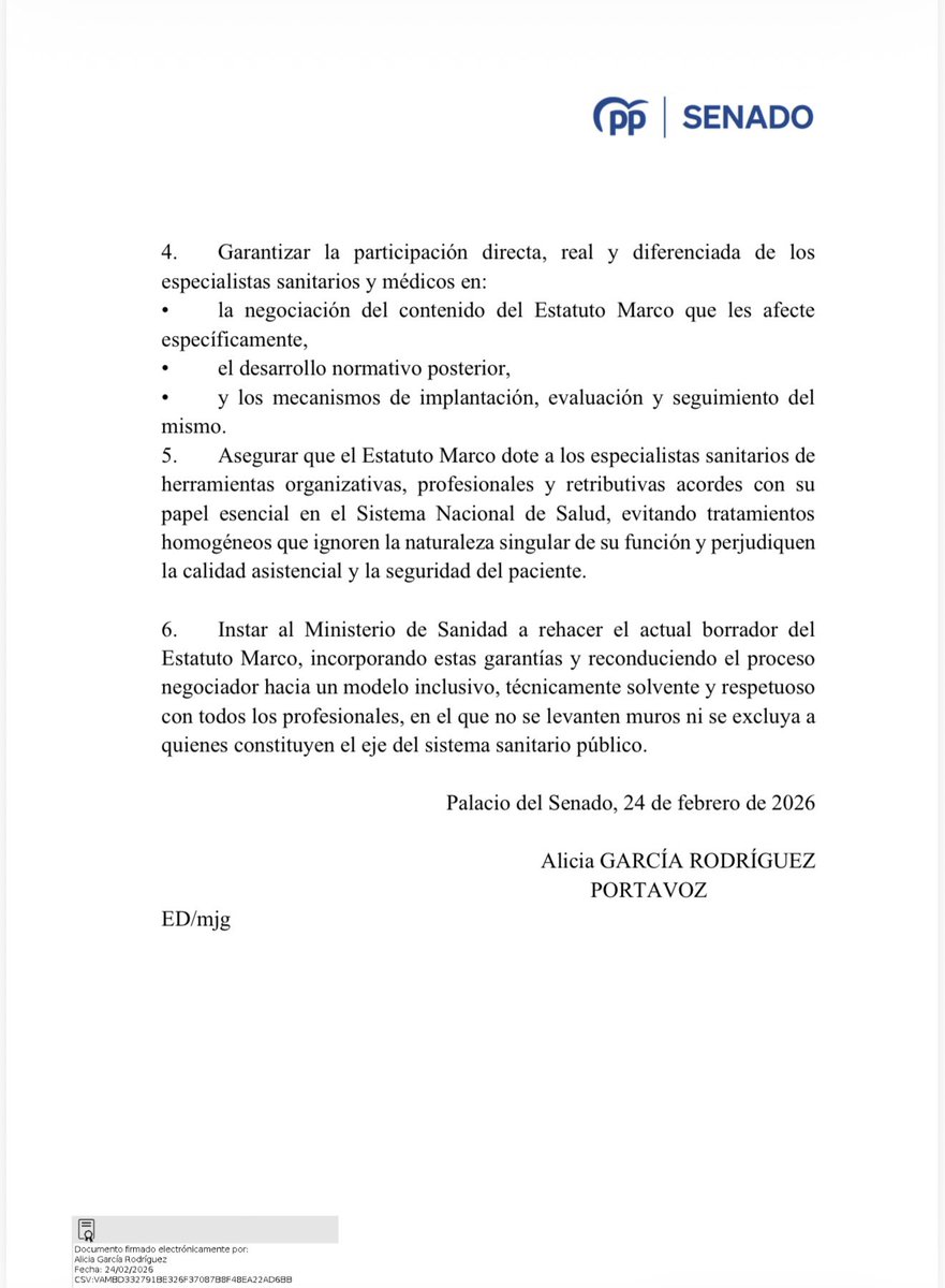 ❌ El PP mueve ficha en el Estatuto Marco.
Aquí está su enmienda.

Lean el texto.
Después hablamos.