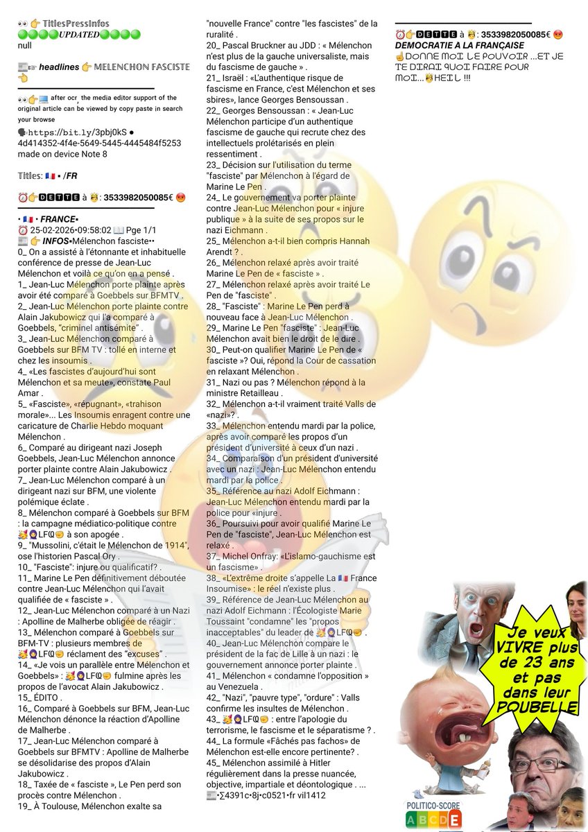 veillet_s's tweet image. 🇨🇵 #RMC #RTL #Europe1 #SudRadio #Ici #LCI #LCP #BFMTV #France24 #Cnews #Préfecture #LesGueux
les ANTI-FRANÇAIS de l’#DirectAN, #DirectSenat, #ConseilConstitutionnel #ConseildEtat #UE #UDR #LR #NFP #LIOT #RN #MODEM
👇🤮 👀 AUX PAS, CAMARADES ✋️🥸