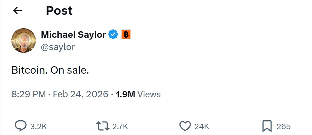 “BITCOIN IS ON SALE,” says Michael Saylor
While the crowd panics… the biggest corporate BTC bull is calling it a discount.
Fear in the streets = opportunity for believers.
Are you panic selling… or shopping?
