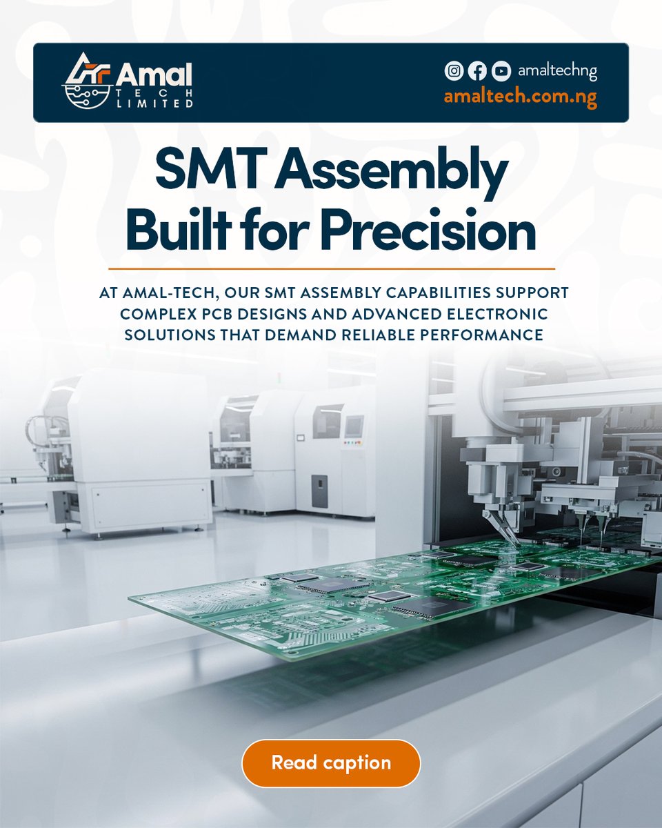 AmalTech_NG's tweet image. SMT Assembly Built for Precision

SMT drives high-accuracy, reliable PCB assembly for smart meters, industrial controls, and more, built to perform in demanding environments.

Learn more: info@amaltech.com.ng

#amaltech #smtassembly #pcbmanufacturing #electronicsmanufacturing