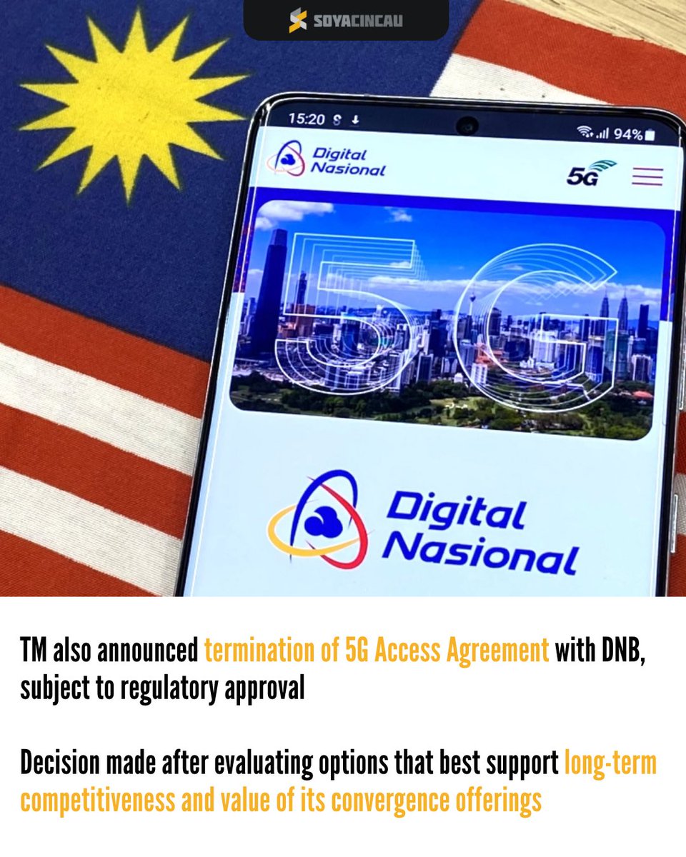 Soya_Cincau's tweet image. TM terminates 5G access agreement with DNB, signs 3-year 5G wholesale deal with U Mobile. TM assures transition of 5G services will be planned and carried out smoothly to ensure no disruption to customers.

#umobile #dnb #unifi #unifimobile #tm #5G #5GMalaysia