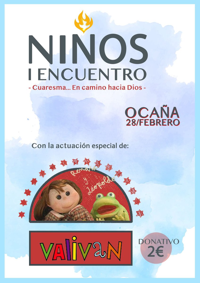 👉🏼 Este sábado 28 de febrero a las 17… tendremos encuentro de niños de la parroquia.

🟣 Un encuentro para preparar la Cuaresma con los pequeños de casa.

‼️ Animaos y no perdáis la oportunidad… pedimos un donativo de 2€, para ayudar con los gastos.

GRACIAS!!!!!