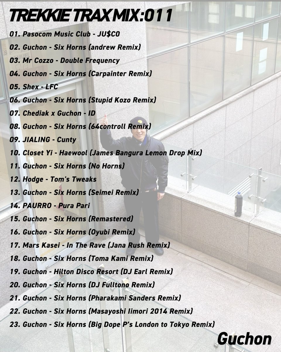 [OUT NOW]

TREKKIE TRAX MIX: 011 Guchon
soundcloud.com/trekkie-trax/t…

The latest installment of the TREKKIE TRAX MIX series by Tokyo-based DJ/producer <a href="/guchon/">GUCHON</a>.
This mix was created in the wake of the reissue of “Six Horns,” originally released on Japan’s Booty Tune in 2012 and