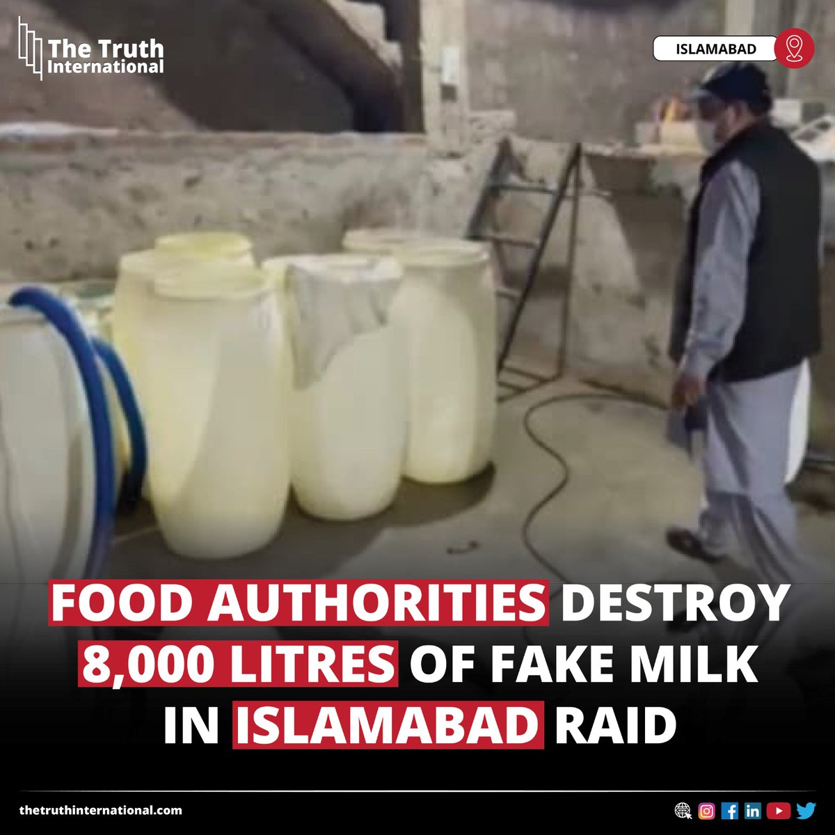ttimagazine's tweet image. Food Authorities Destroy 8,000 Litres of Fake Milk in Islamabad Raid

FOR MORE INFO: thetruthinternational.com/food-authoriti…

#Food #Authorities #Destroy #8000Litres #FakeMilk #IslamabadRaid #ISLAMABAD #TTI