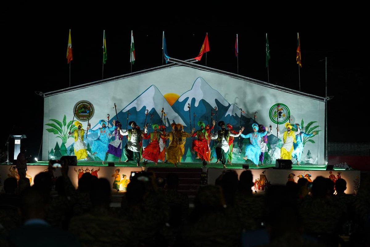 adgpi's tweet photo. Campfire Night Celebrates Cultural Camaraderie, #IMACC 2026
#IndianArmy hosted a vibrant Campfire Night during IMACC 2026, blending tradition, camaraderie and competitive spirit. The evening featured the ceremonial lighting of the campfire, interaction with team captains, video presentation of event highlights, tug of war, quiz, cake cutting and a spectacular fireworks display.
Cultural performances such as Raas Leela (Manipur), Bamboo Dance (Mizoram), Naga Tribal Dance and Bhangra added colour to the celebrations, alongside lively presentations by Friendly Foreign Military teams.
A total of 12 teams participated, including two Indian Army teams and contingents from the Indian Air Force, Indian Coast Guard and the Indo-Tibetan Border Police, as well as Friendly Foreign Military teams from Bhutan, Brazil, Kazakhstan, Kyrgyzstan, Nepal, Saudi Arabia and Sri Lanka.
‘Reinforcing bonds of friendship, mutual respect and military cooperation.’
@MEAIndia
@DefenceMinIndia
@SpokespersonMoD
@IA_SportsAdvntr
@easterncomd
@Spearcorps
@Indiainbhutan
@indiainbrazil
@indembastana
@IndiaInKyrgyz
@IndiaInNepal
@IndianEmbRiyadh
@IndiainSL
@DefesaGovBr
@modgovkz
@NepaliArmyHQ
@modgovksa
@Sri_Lanka_Army