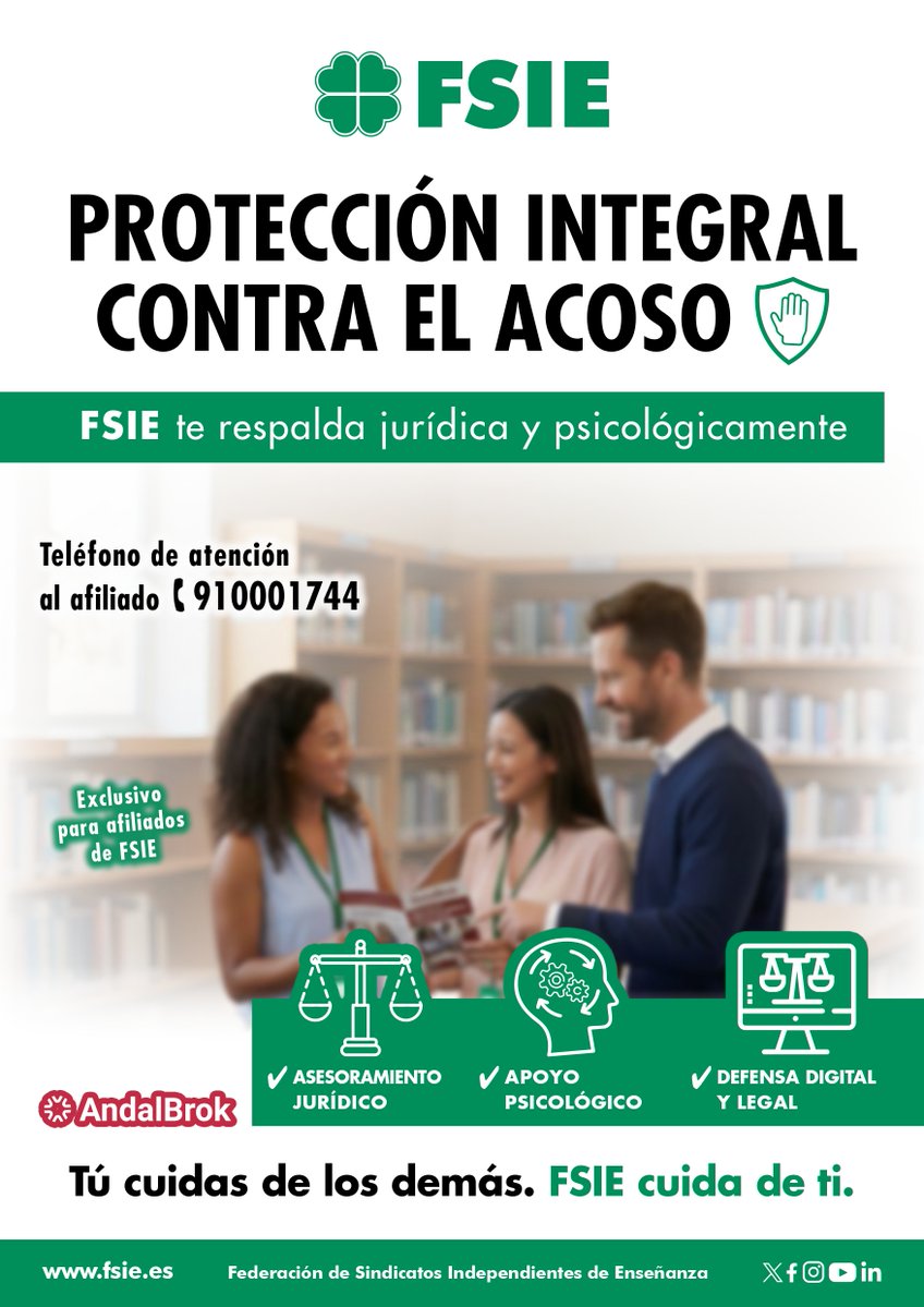 🍀 Desde #FSIE te ofrecemos nuestro Servicio de Protección Integral contra el acoso, pensado para que nuestros afiliados puedan desarrollar su labor con seguridad, tranquilidad y respaldo real.

Más información aquí ➡️ fsiemadrid.es/noticias/prote… 

#FSIEMadrid #somosFSIE
