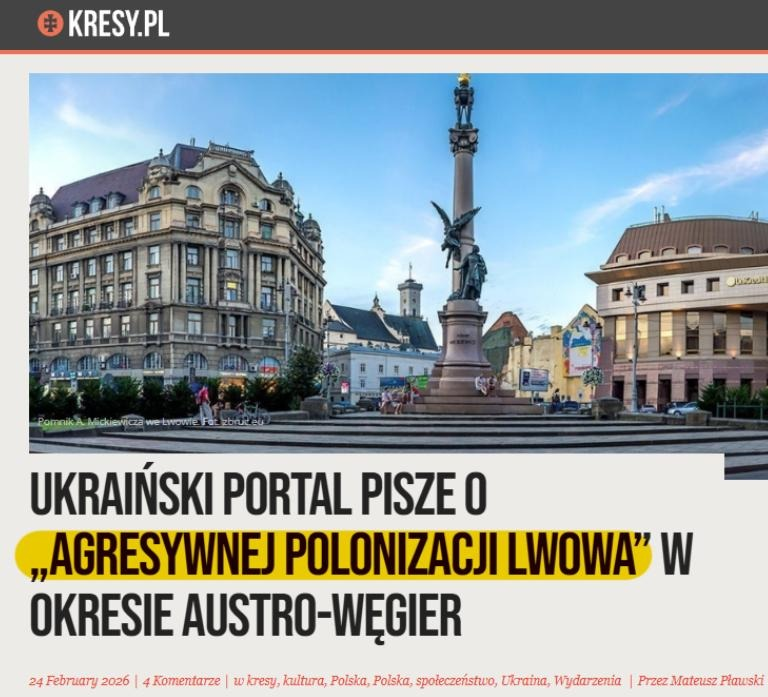 „Agresywna polonizacja” Lwowa. Ukraińcy znowu uderzają w polską historię miasta!

Ukraiński portal zaxid opublikował kłamliwy materiał, w którym okres austro-węgierski we Lwowie opisano jako czas „agresywnej polonizacji”.  Tymczasem było zupełnie inaczej!

W tekście stwierdzono,